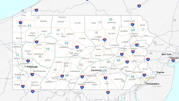 Highway Beautification Management System map of Pennsylvania